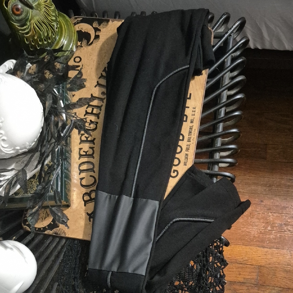 Killstar Black Leggings with Faux Leather Detail